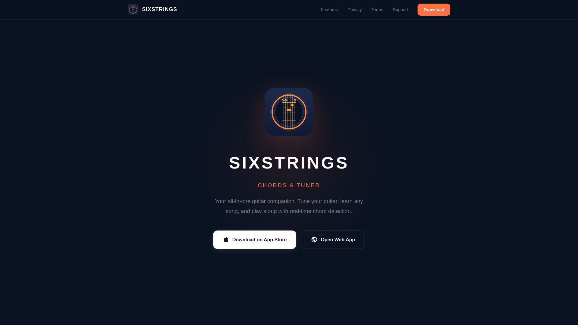 website screenshot of https://6strings.app