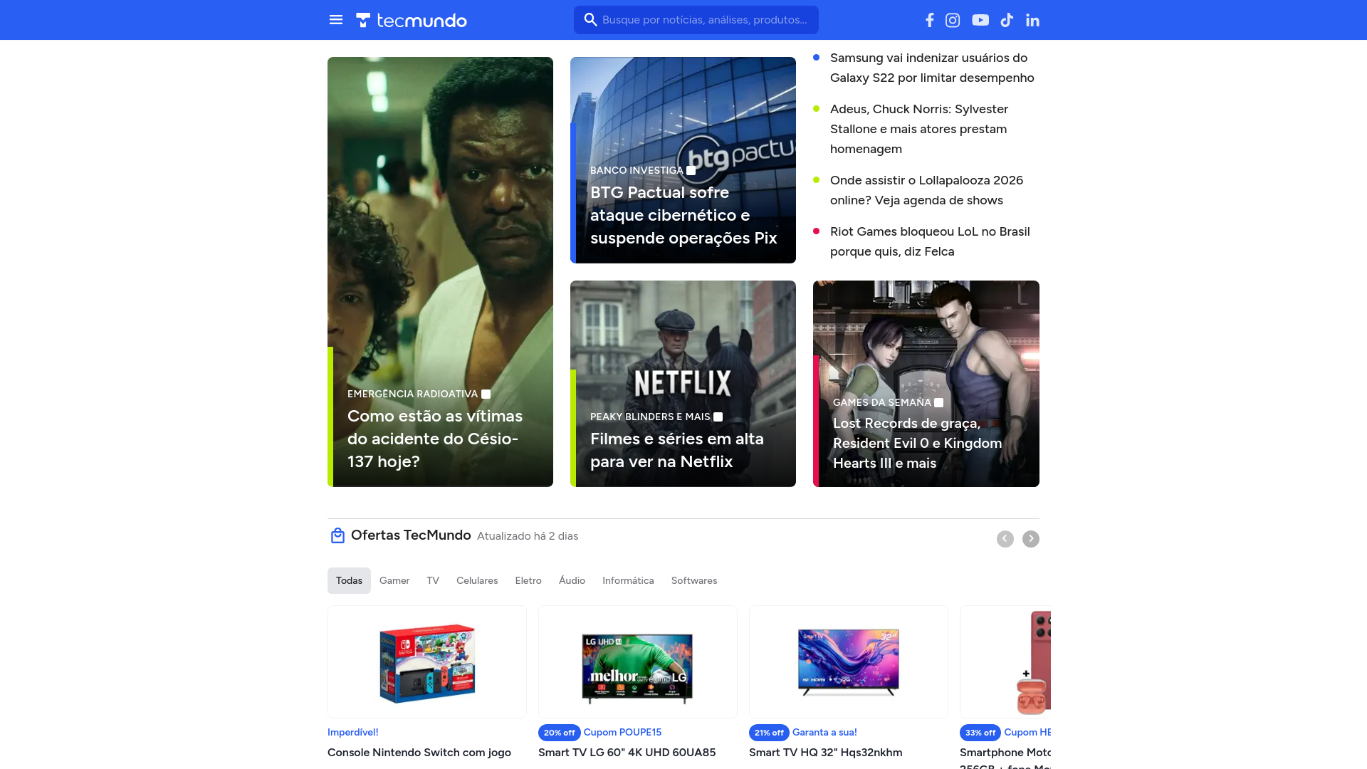 website screenshot of https://www.tecmundo.com.br
