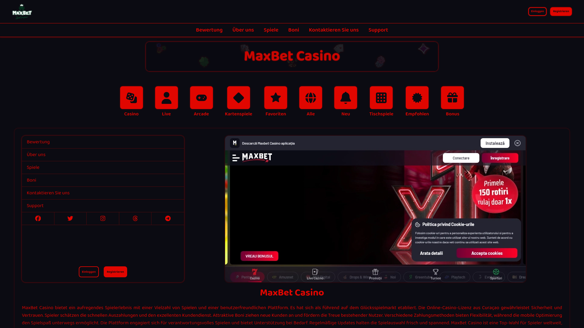 website screenshot of https://casinomaxbet.de/