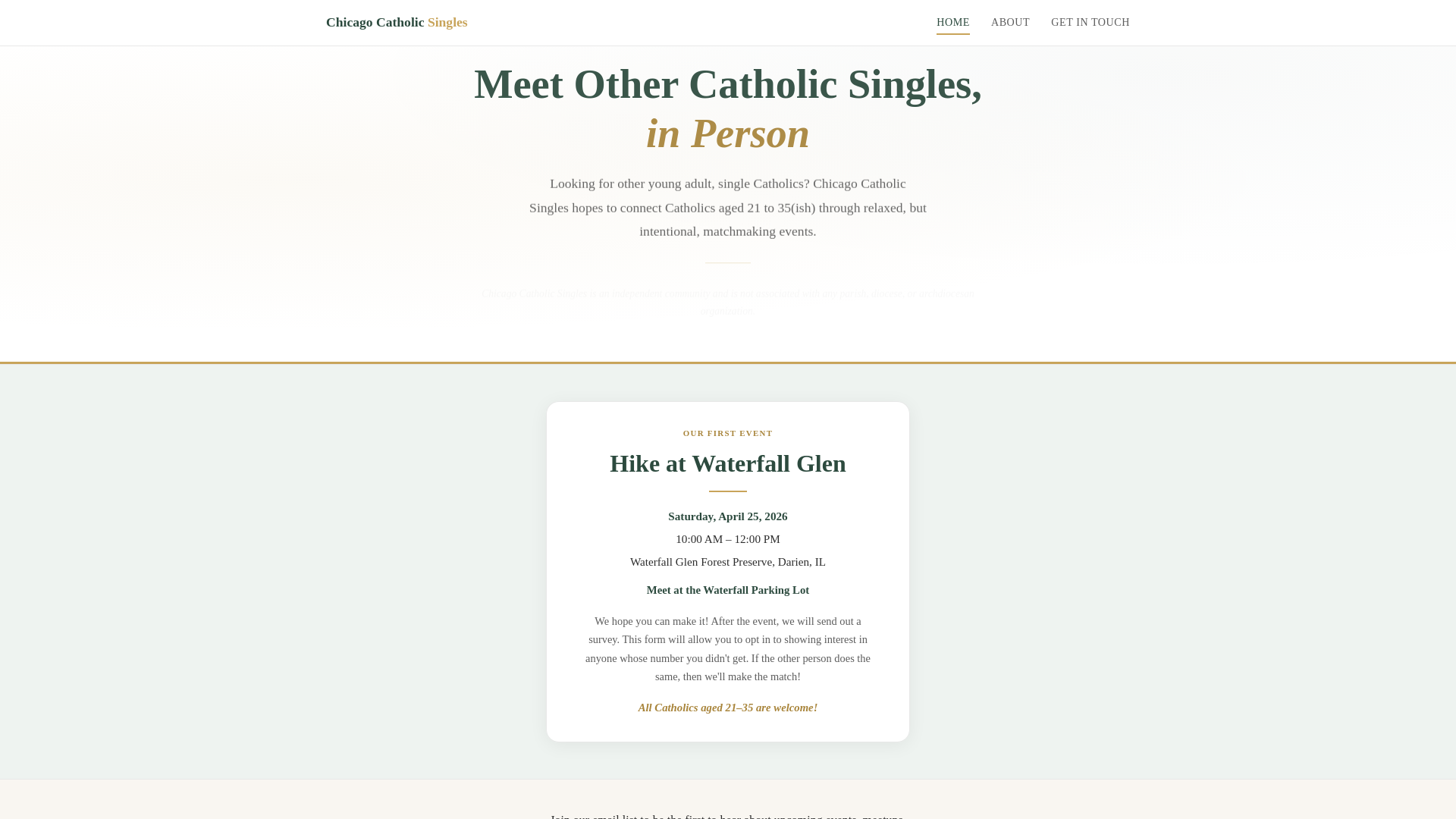 website screenshot of https://chicagocatholicsingles.org/