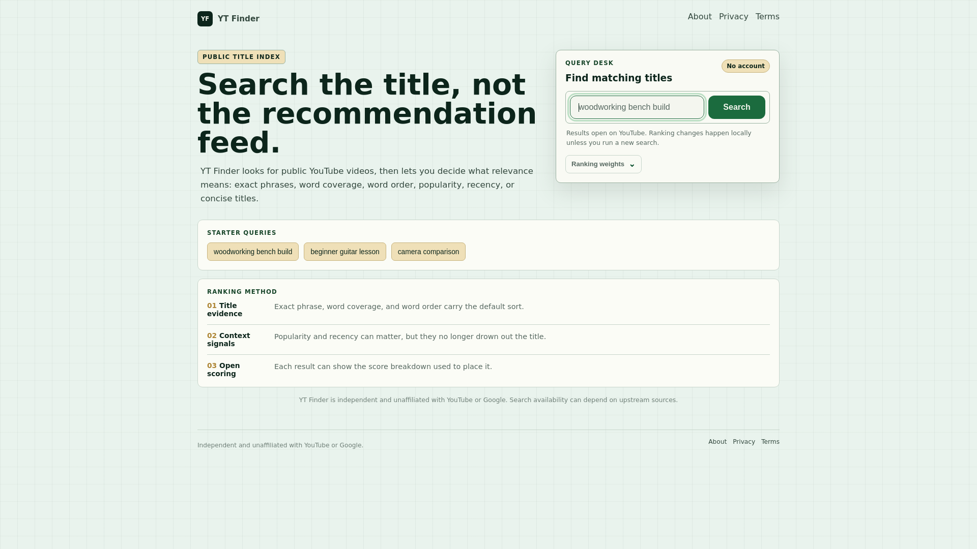 website screenshot of https://ytfinder.app/