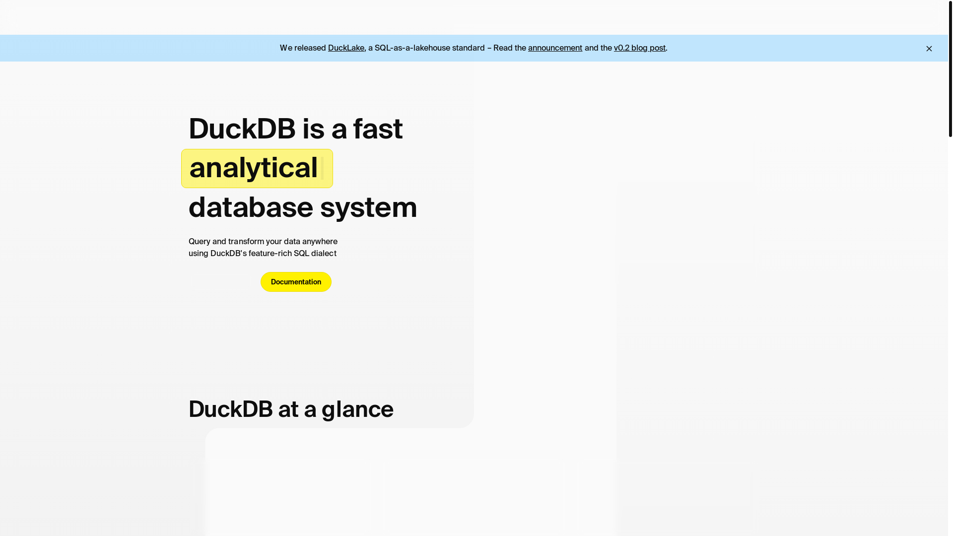 website screenshot of https://duckdb.org/