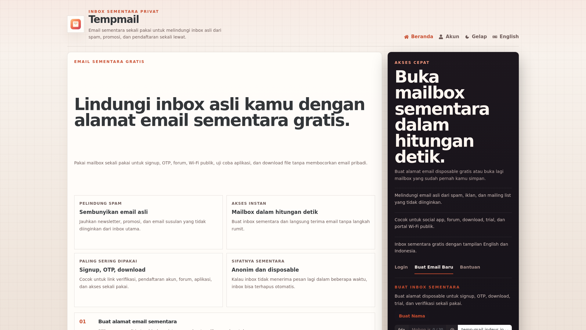 website screenshot of https://tempail-cloudflare.pages.dev/
