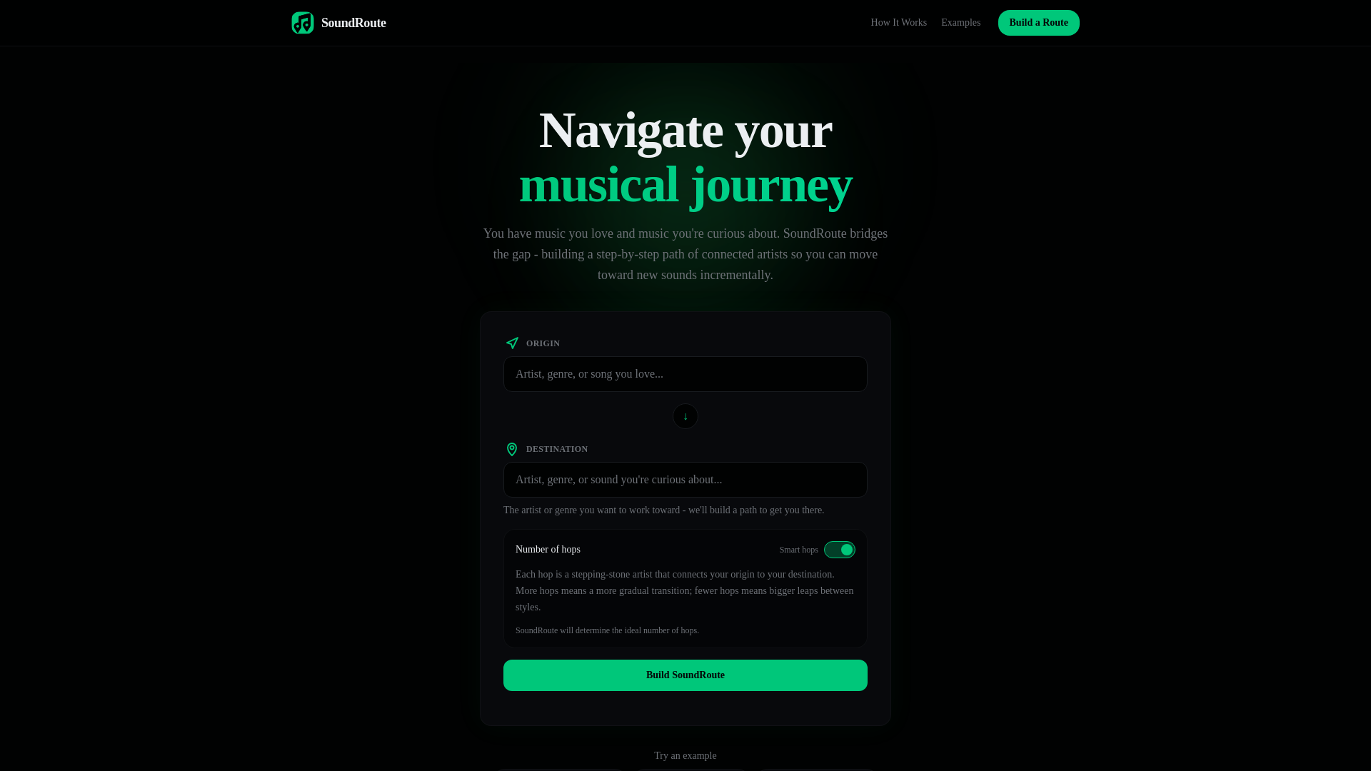 website screenshot of https://soundroute.fm/