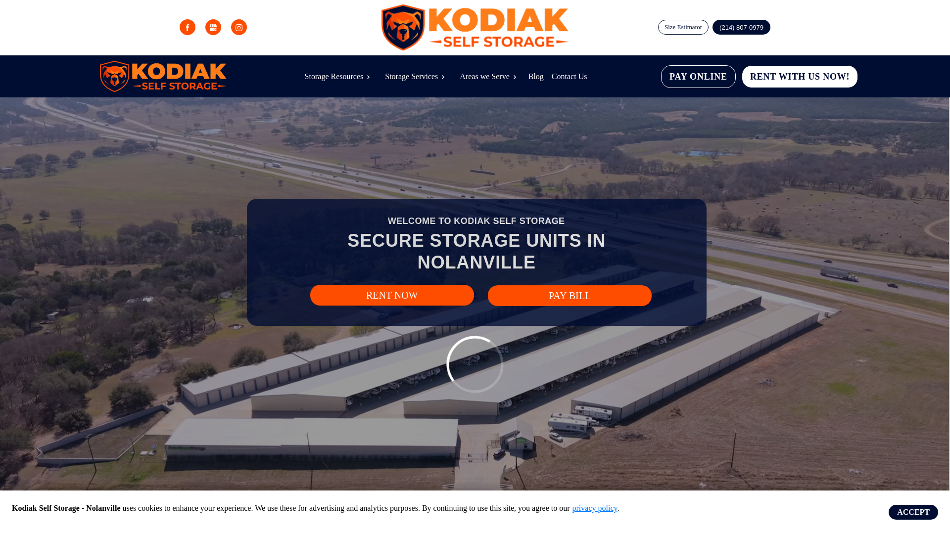 website screenshot of https://kodiakselfstorage-nolanville.com