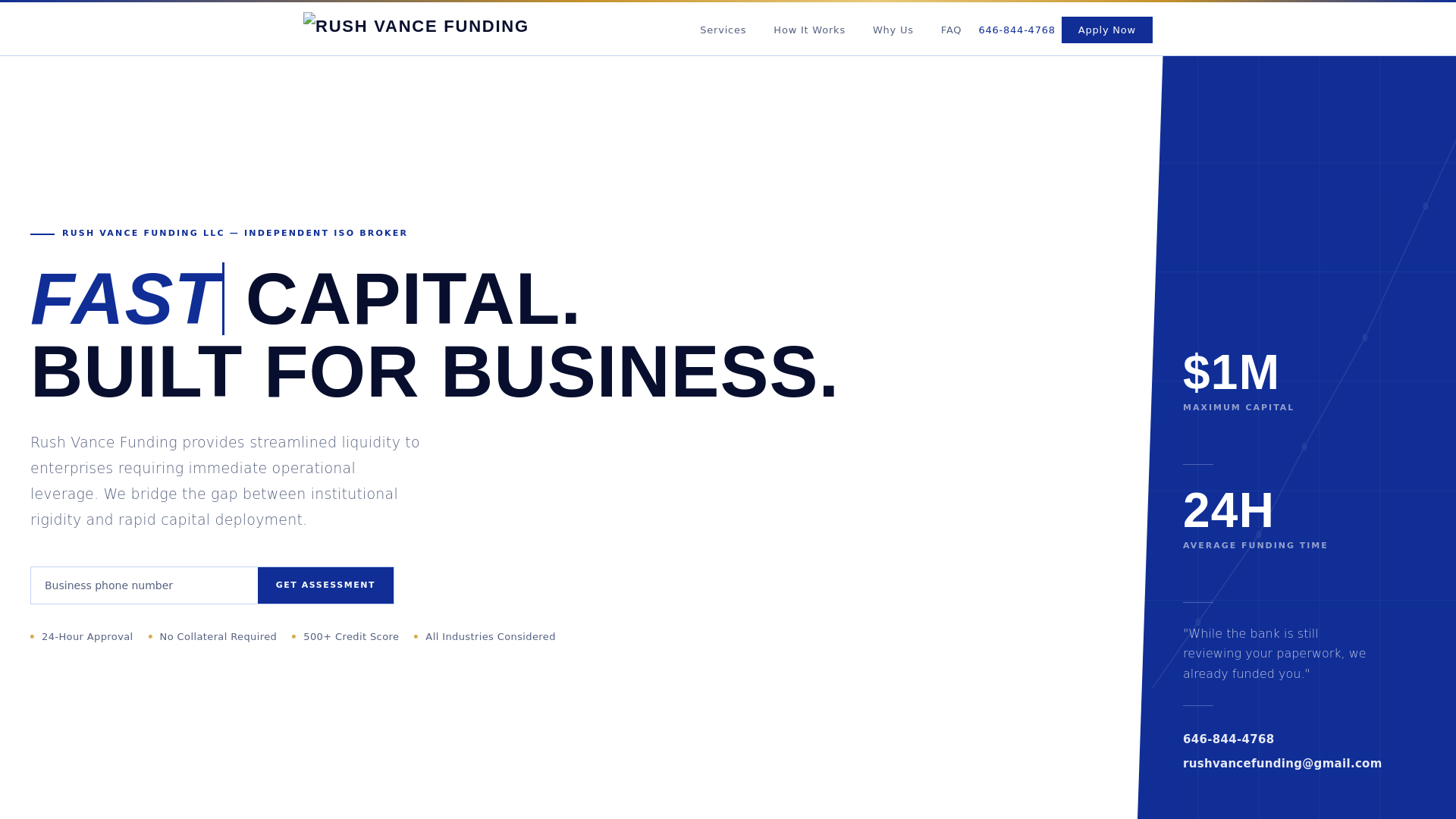 website screenshot of https://rushvancefunding.com/
