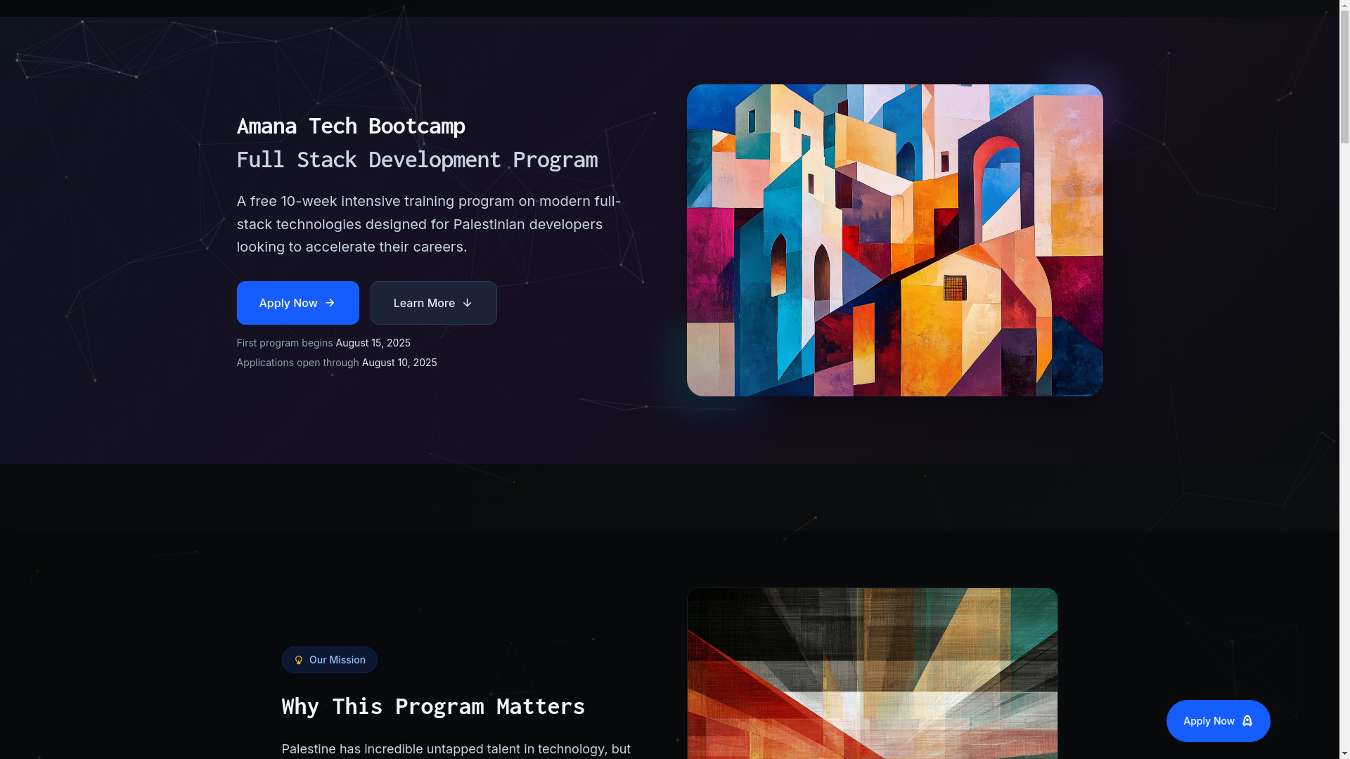 website screenshot of https://amanabootcamp.com/