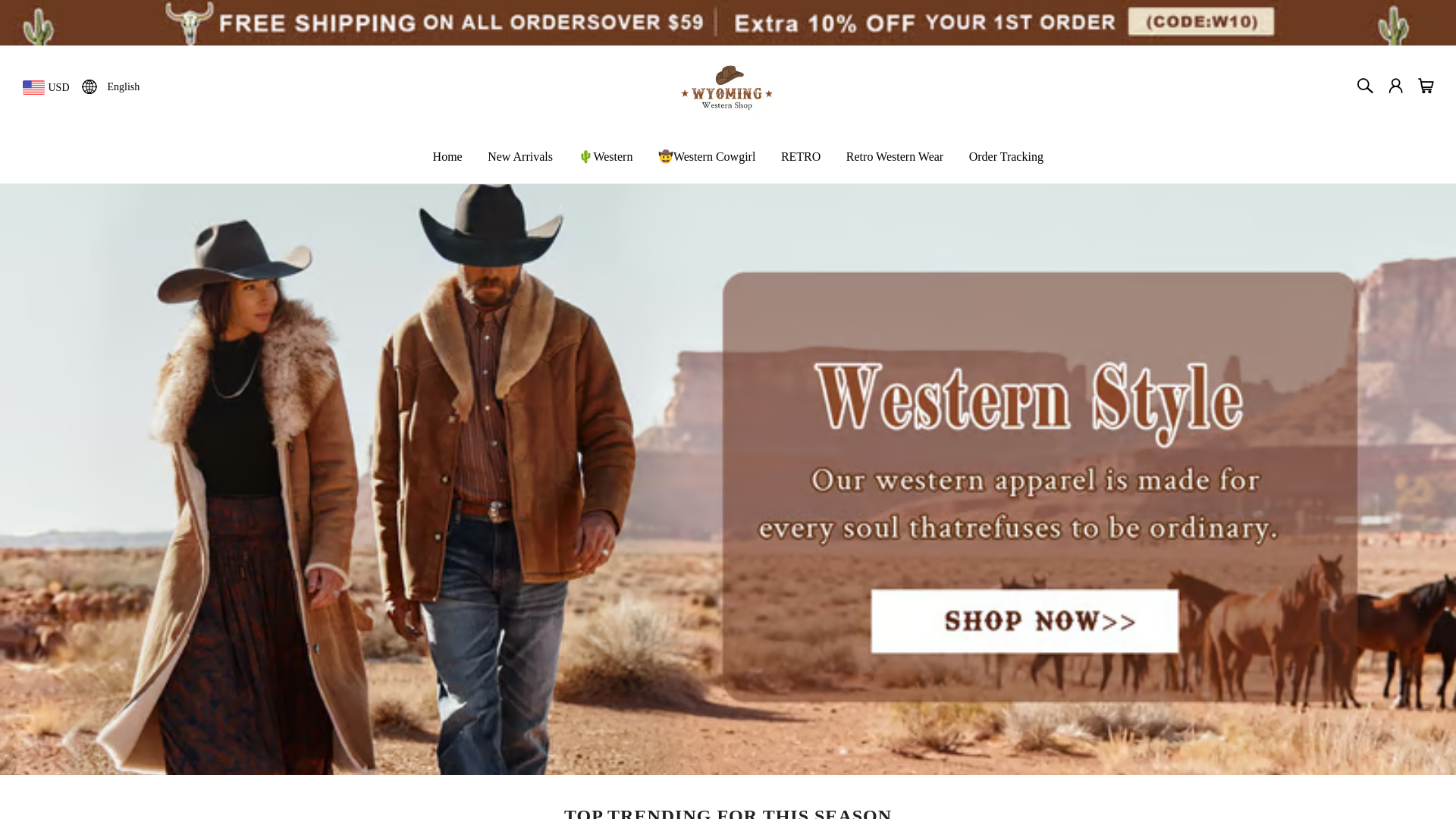 website screenshot of http://www.wyomingwesternshop.com/