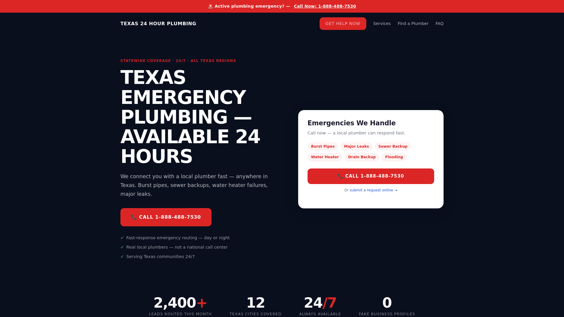 website screenshot of https://texas24hourplumbing.com