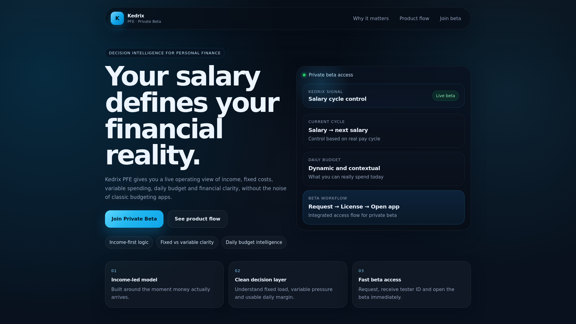 website screenshot of https://kedrix-landing-test.pages.dev/