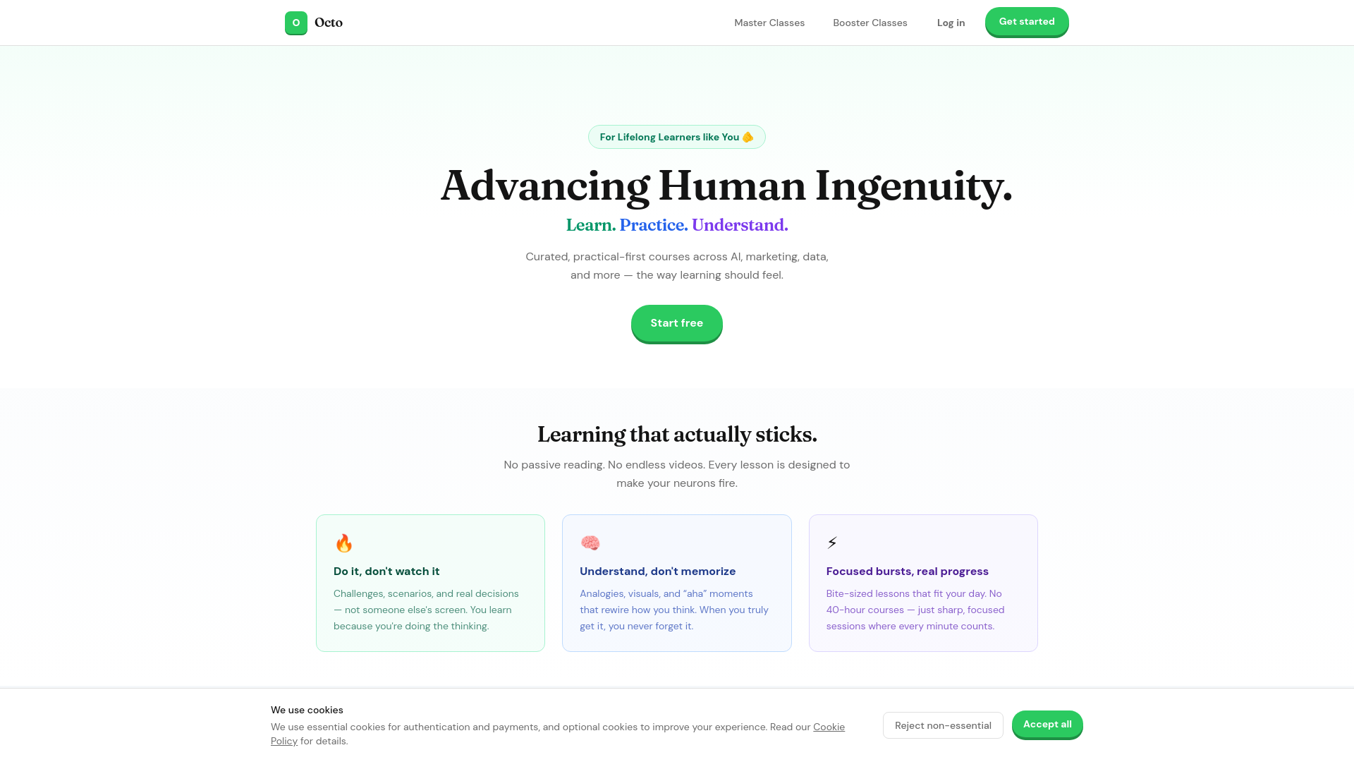 website screenshot of https://learnatocto.com/
