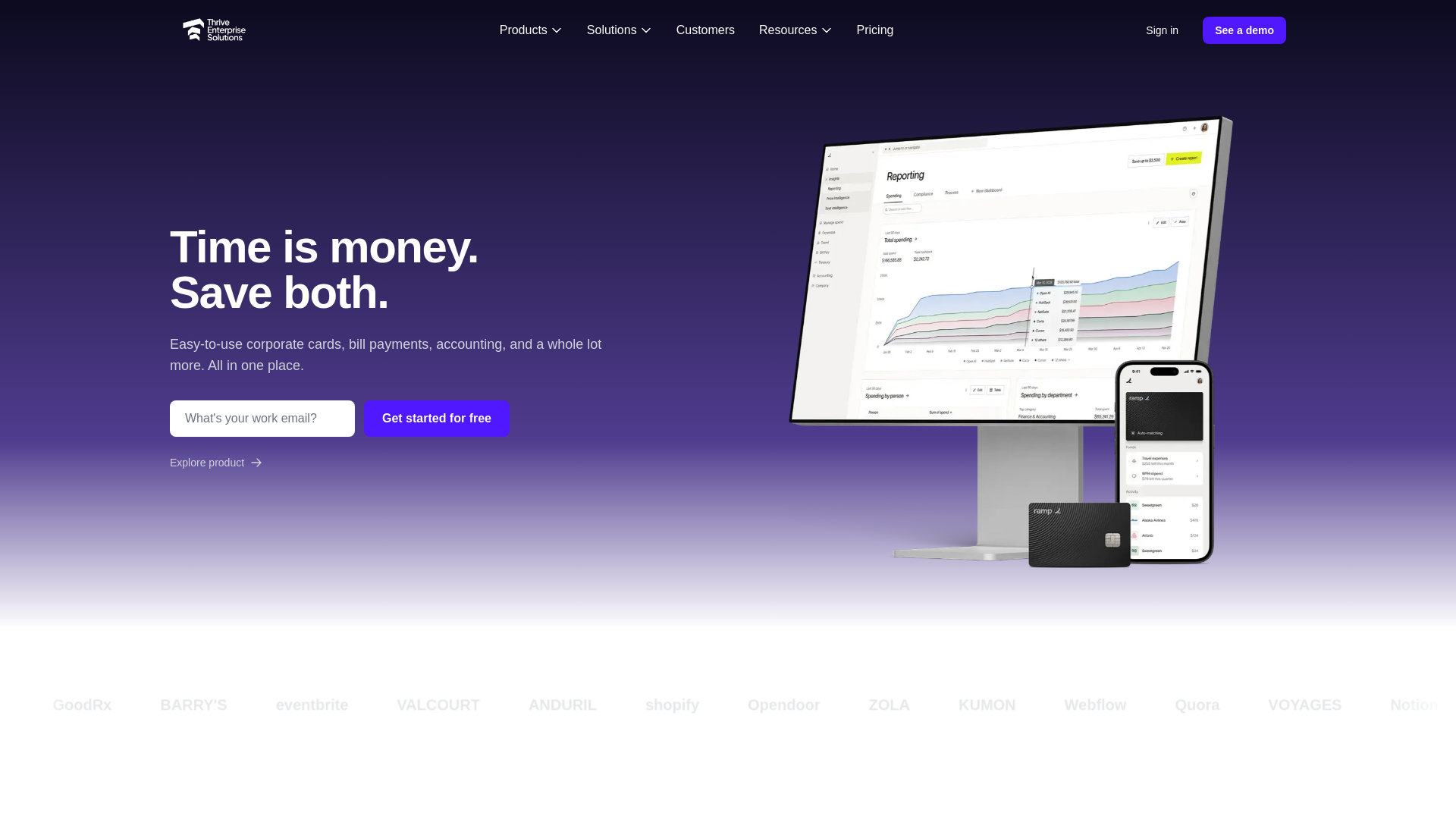 website screenshot of https://thrive-erp.com/