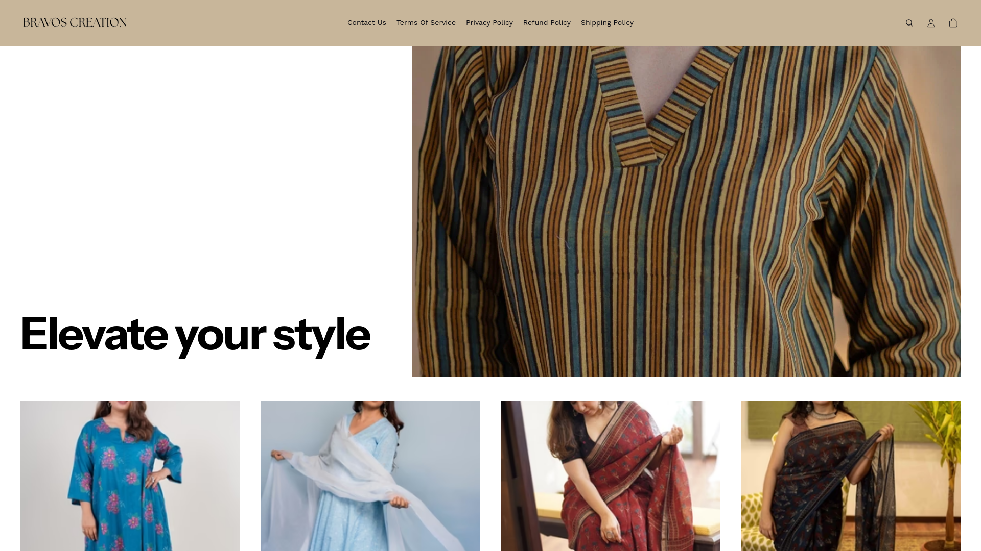 website screenshot of https://bravoscreation.shop/