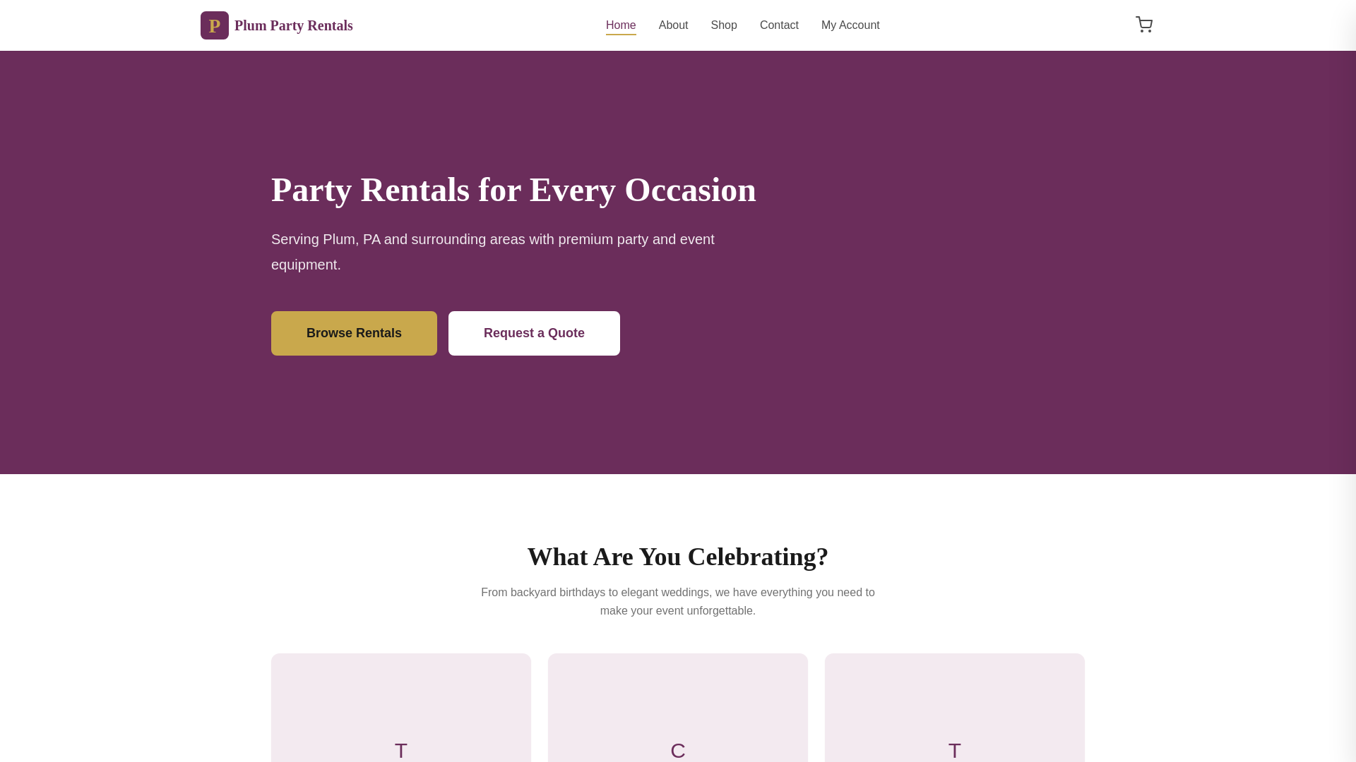 website screenshot of https://plumpartyrentals.com