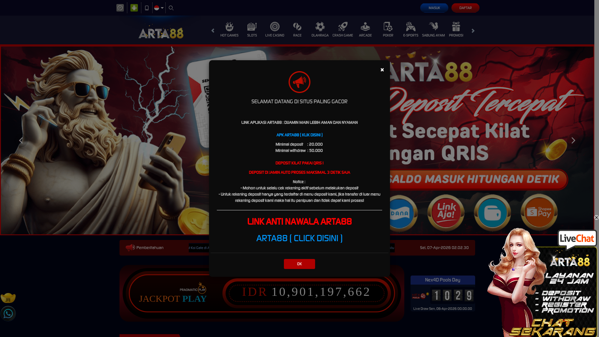 website screenshot of https://arta88gacor.com/
