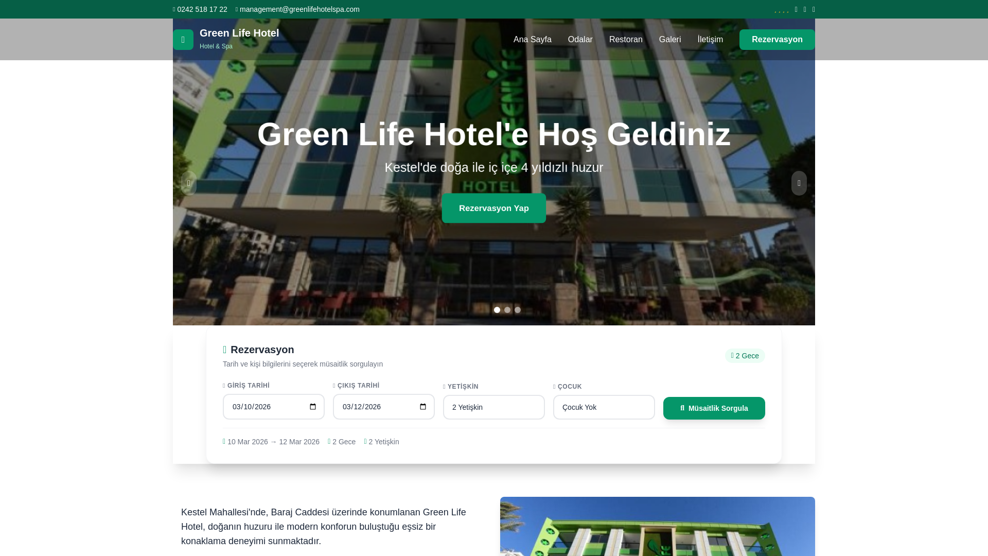 website screenshot of https://greenlifehotelspa.com/