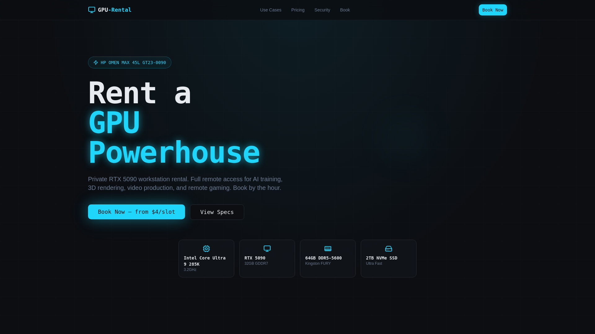 website screenshot of https://gpu-rental.io/