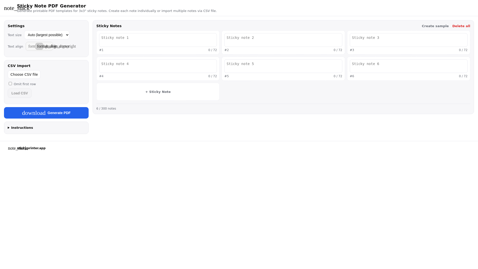 website screenshot of https://stickyprinter.app/