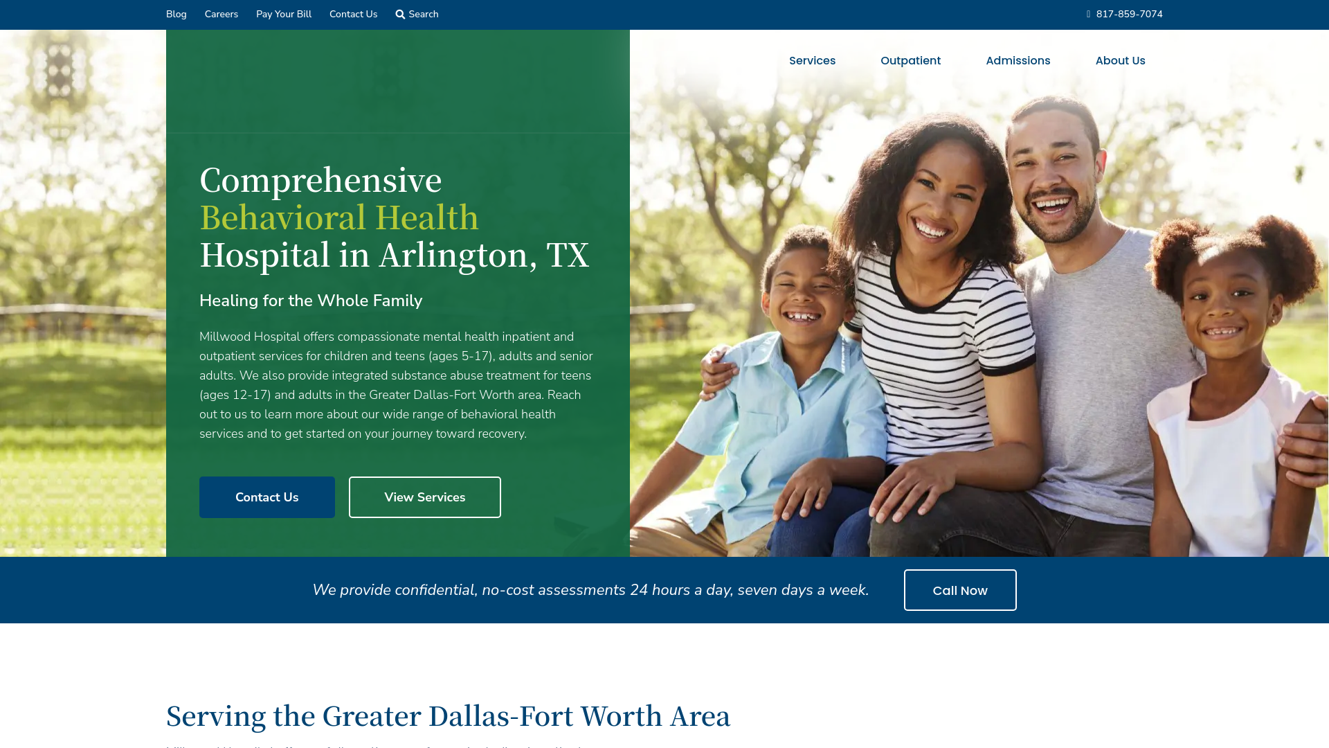 website screenshot of https://millwood-hospital.com/