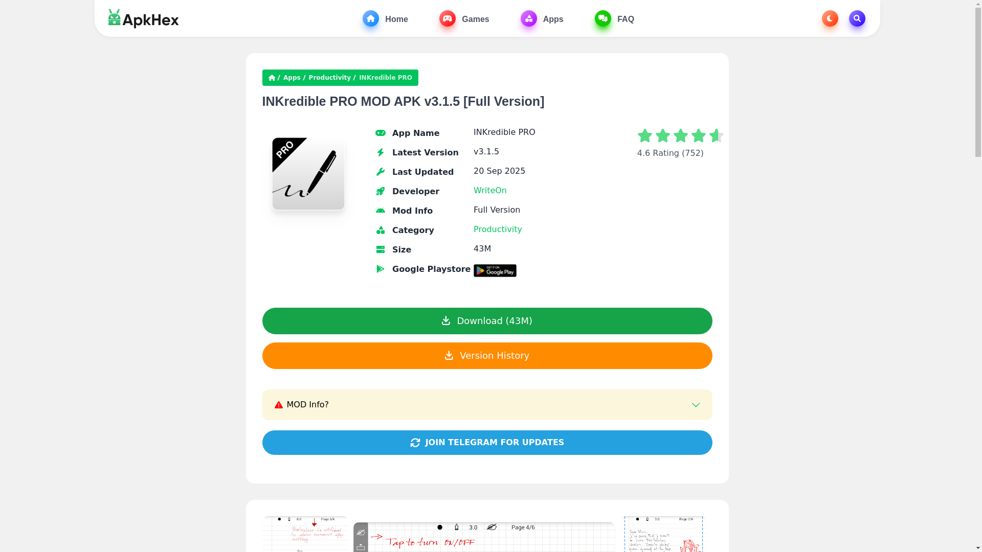 website screenshot of https://apkhex.com/inkredible-pro.html