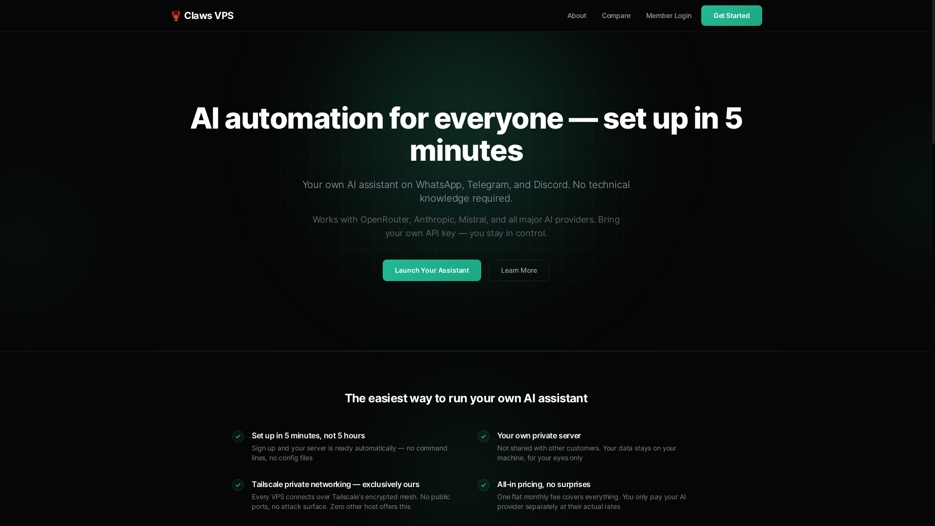 website screenshot of https://clawsvps.com/