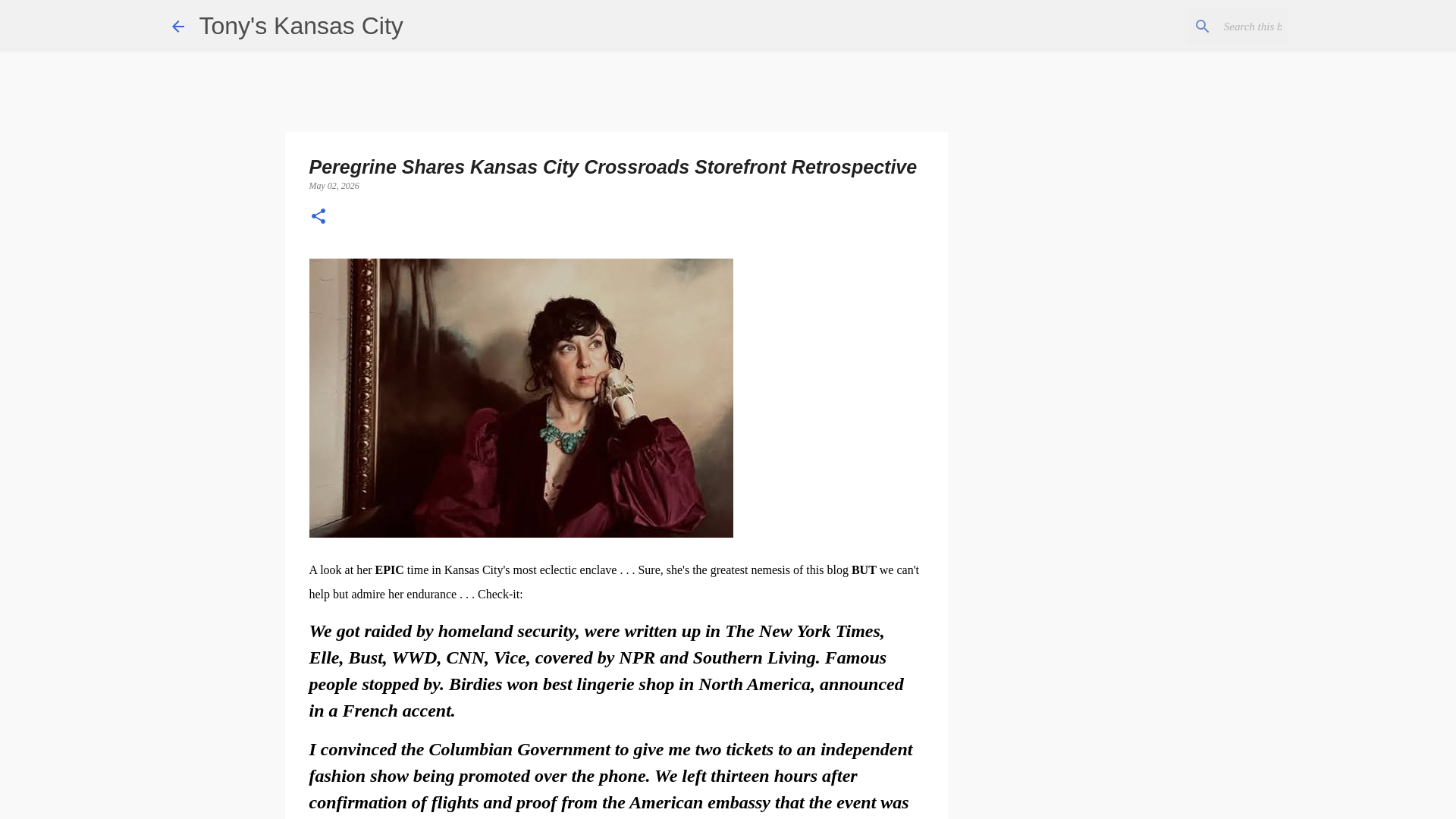 website screenshot of https://www.tonyskansascity.com/2026/05/peregrine-shares-kansas-city-crossroads.html