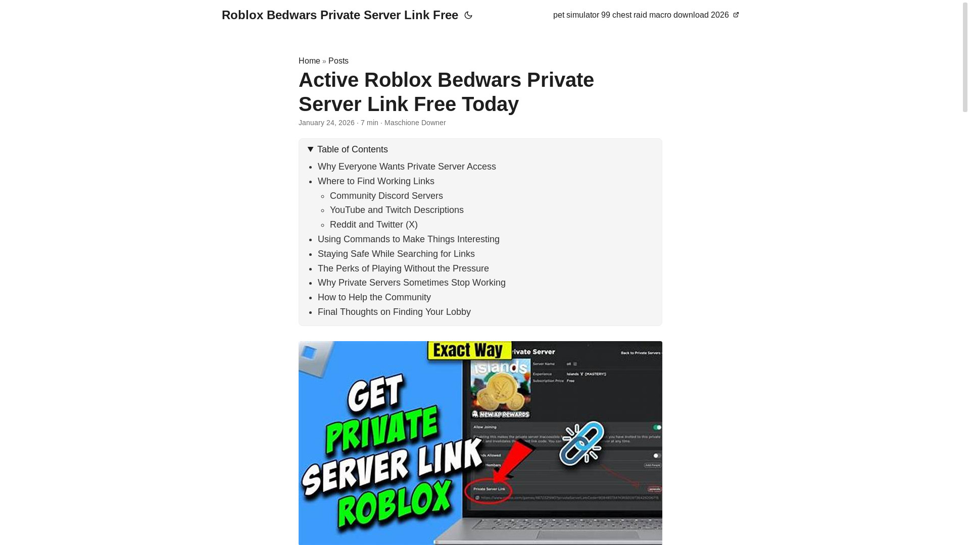 website screenshot of https://roblox-bedwars-private-server-link-free.pages.dev/