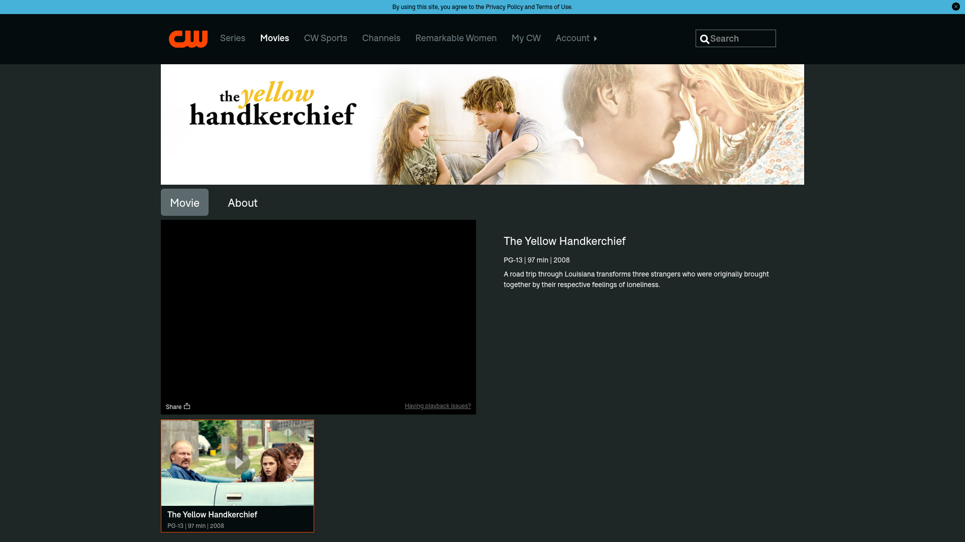 website screenshot of https://www.cwtv.com/movies/the-yellow-handkerchief/