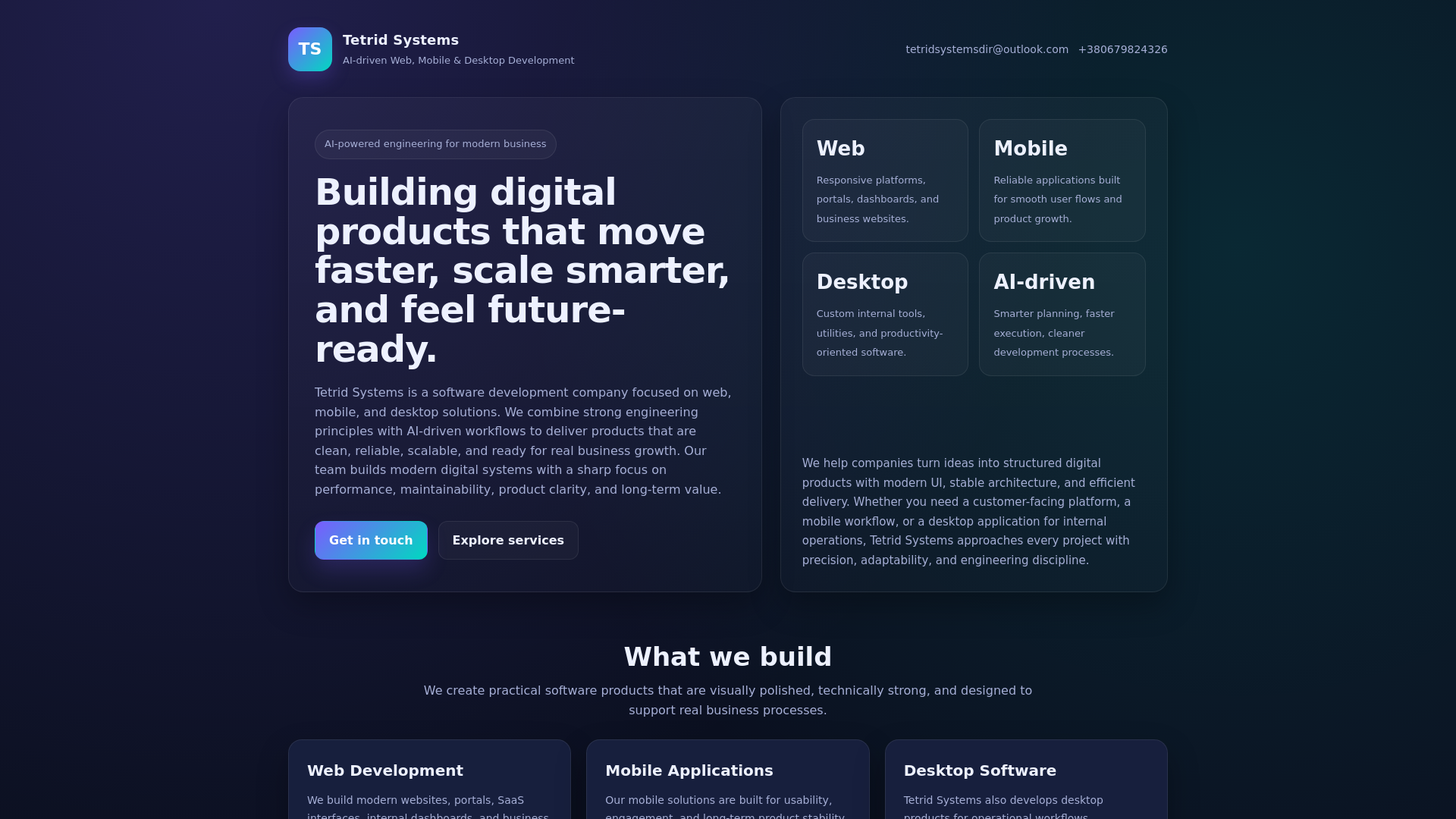 website screenshot of https://tetridsystems.org