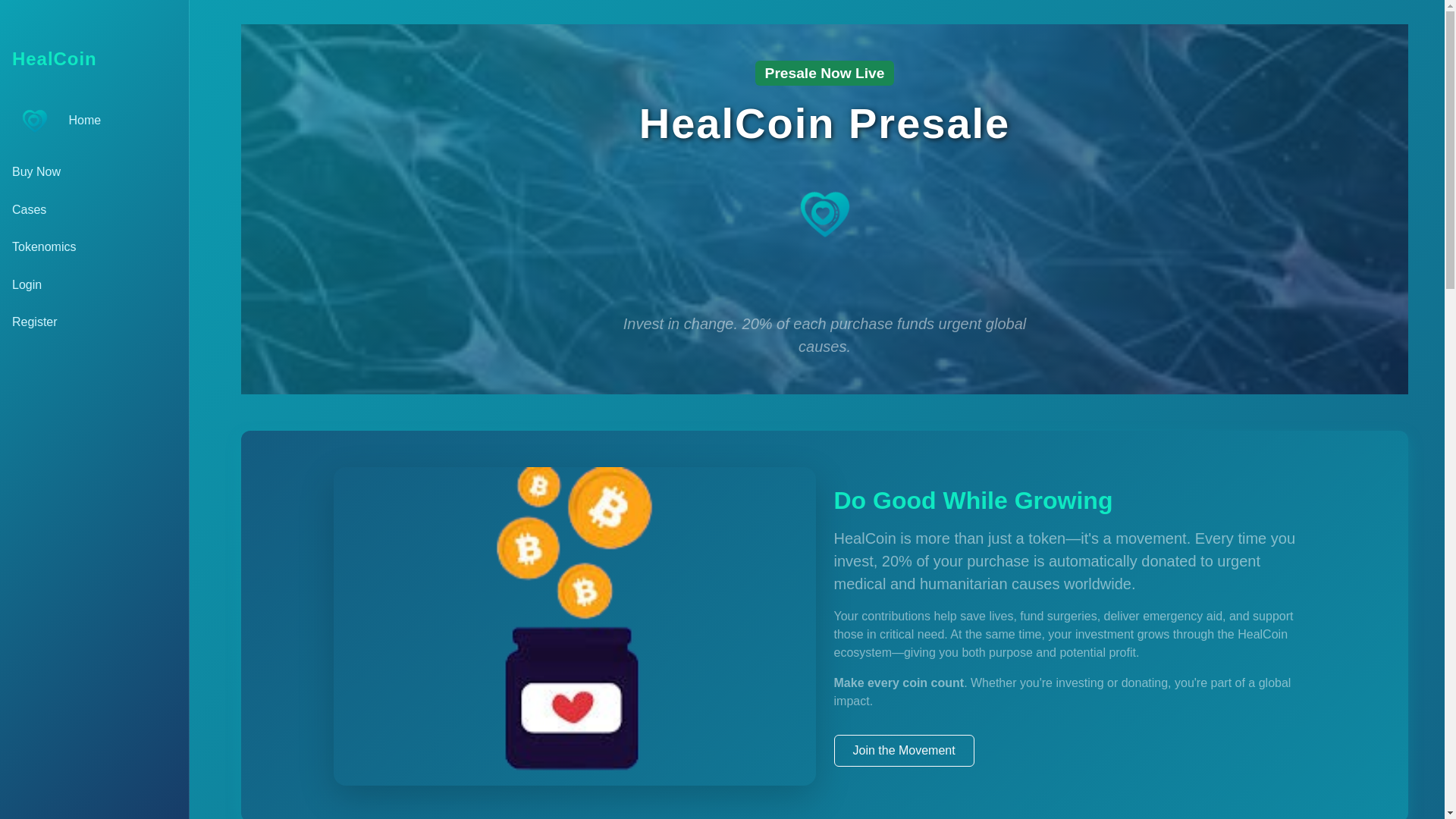 website screenshot of https://healcoin.space/
