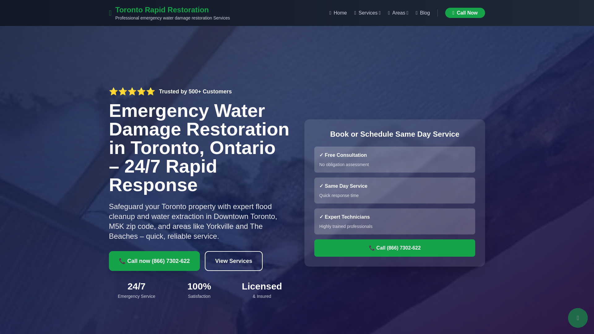 website screenshot of https://waterdamagerestorationtorontoon.ca/