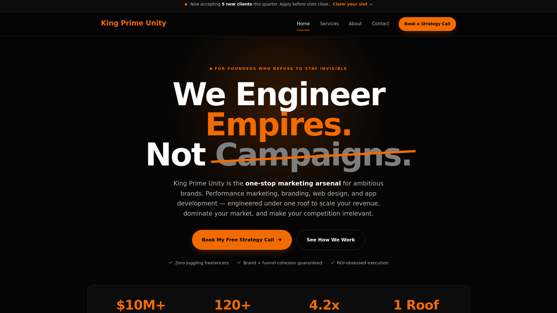 website screenshot of https://kingprimeunity.com/