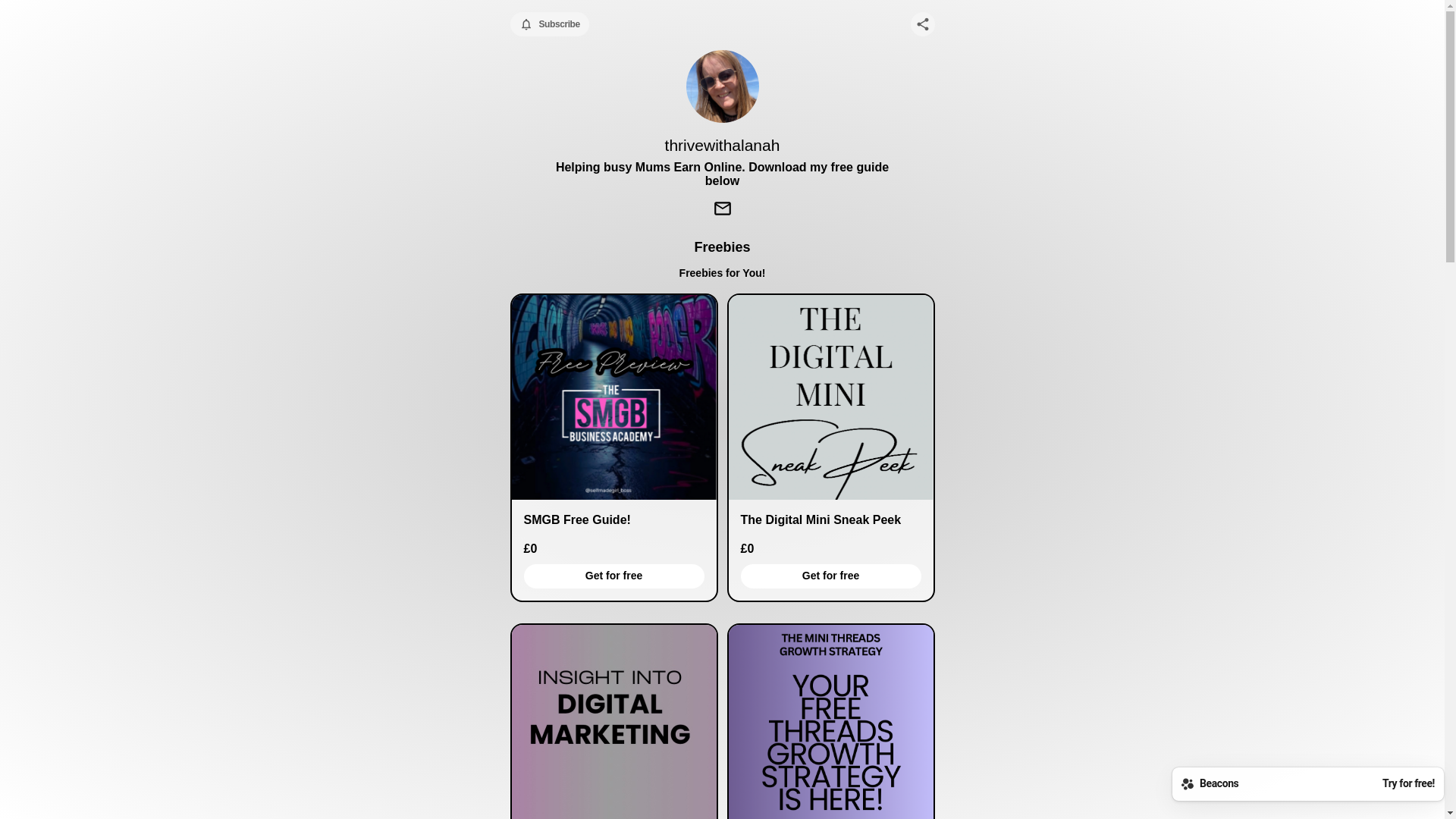 website screenshot of https://thrivewithalanah.com/