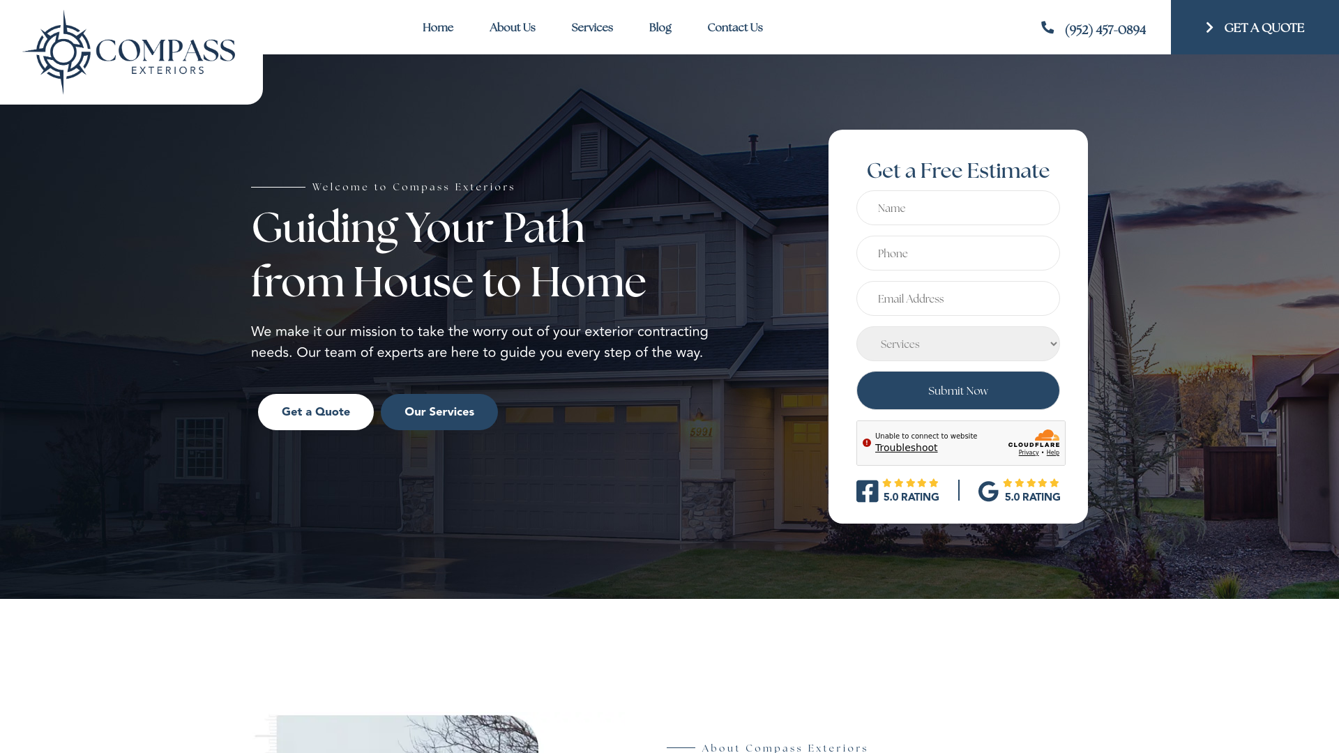 website screenshot of https://compassexteriors.pages.dev/