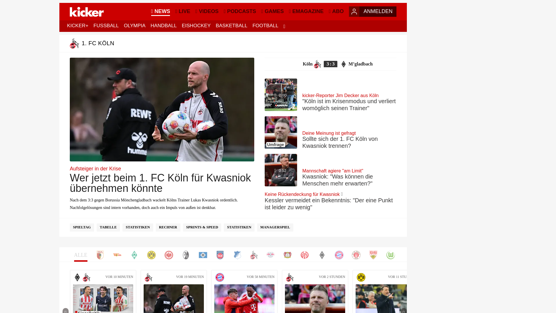 website screenshot of https://www.kicker.de