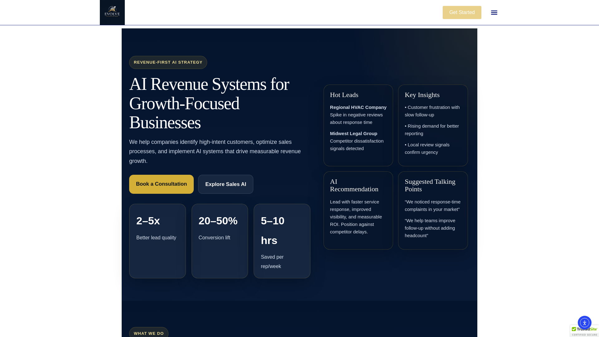 website screenshot of https://evolverevenuepartners.ai/