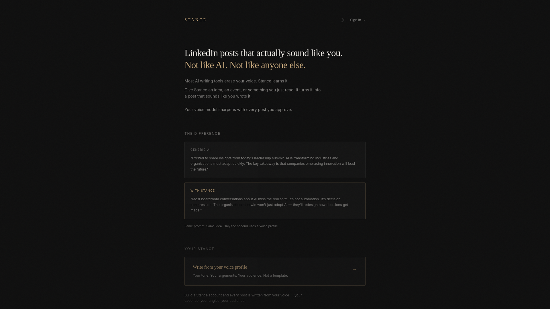 website screenshot of https://getstance.app/