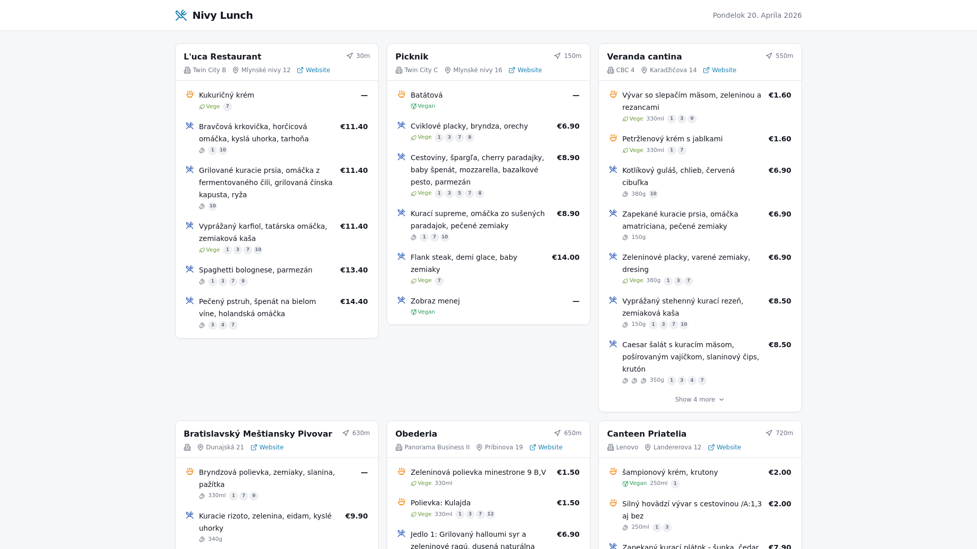 website screenshot of https://lunchnivy.eu/