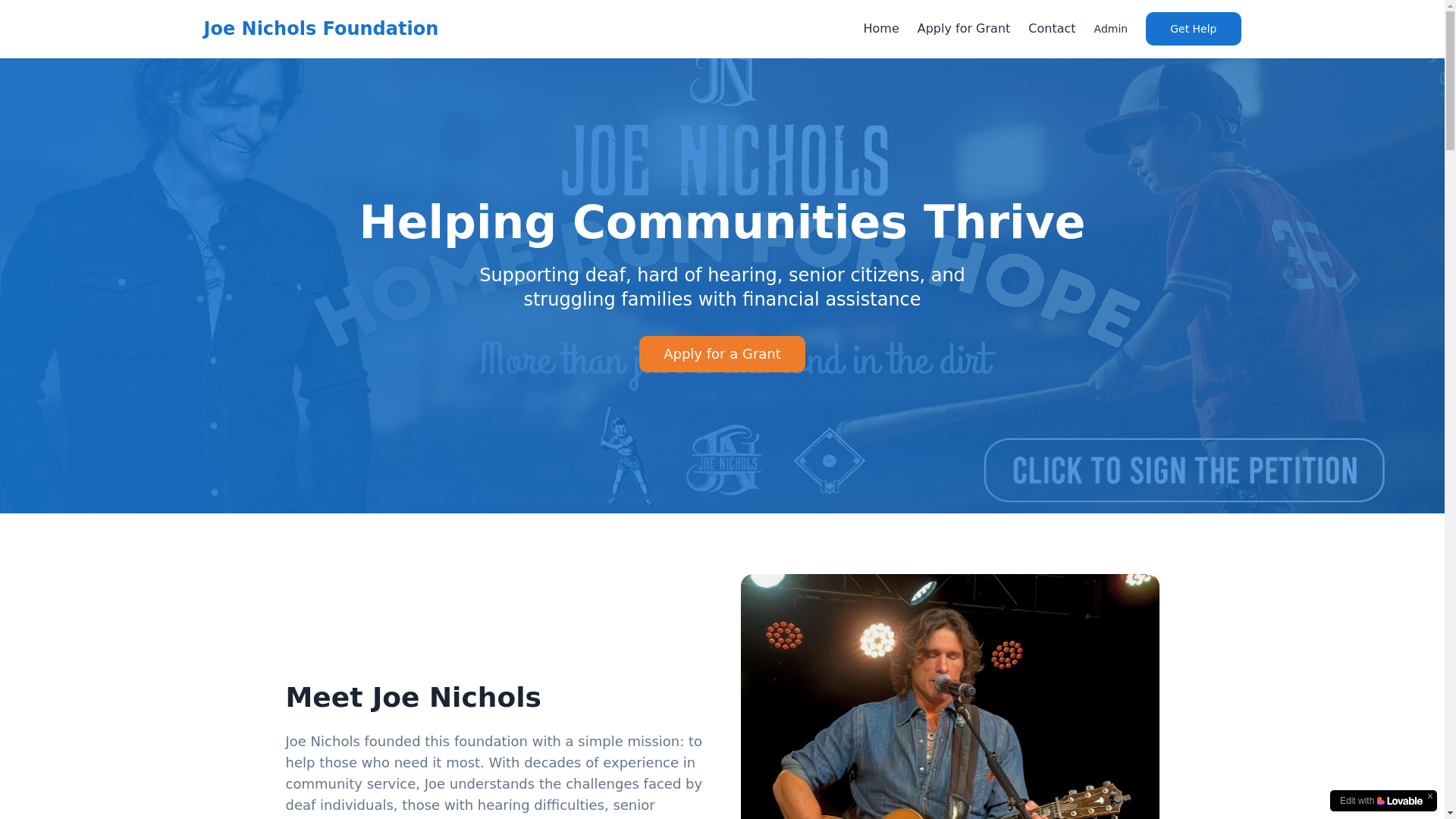 website screenshot of https://joenicholsfoundation.org/