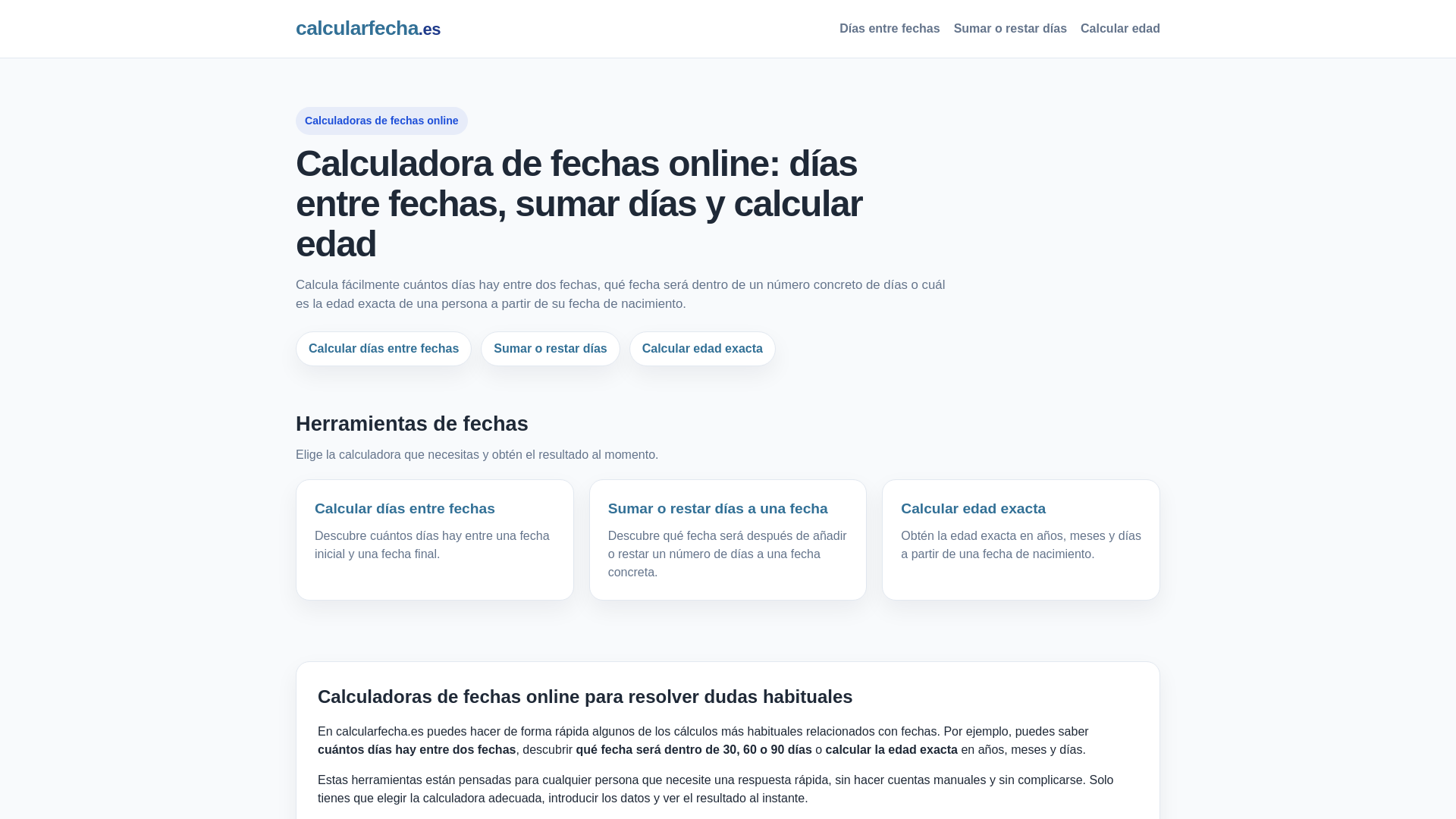website screenshot of https://calcularfecha.es/