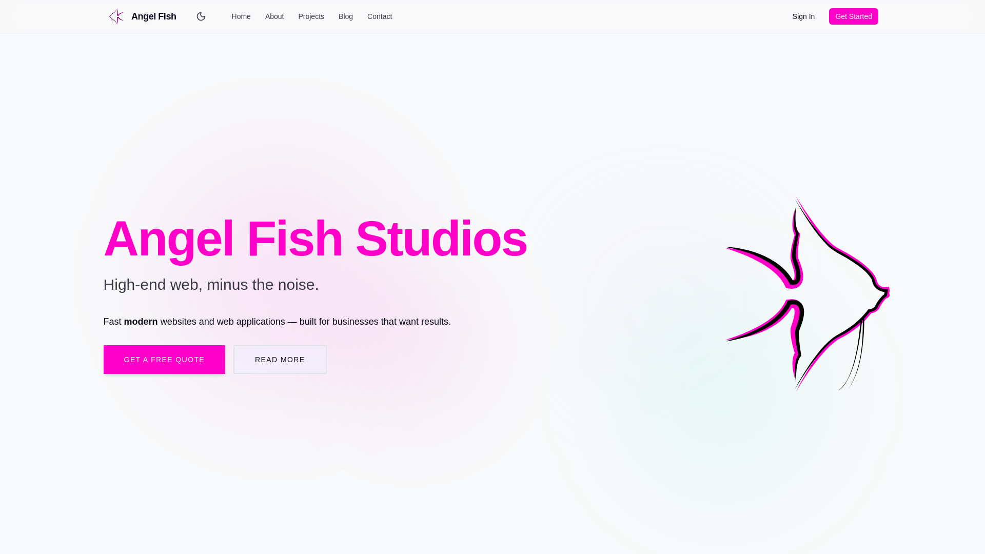 website screenshot of https://angelfishstudios.co.uk/