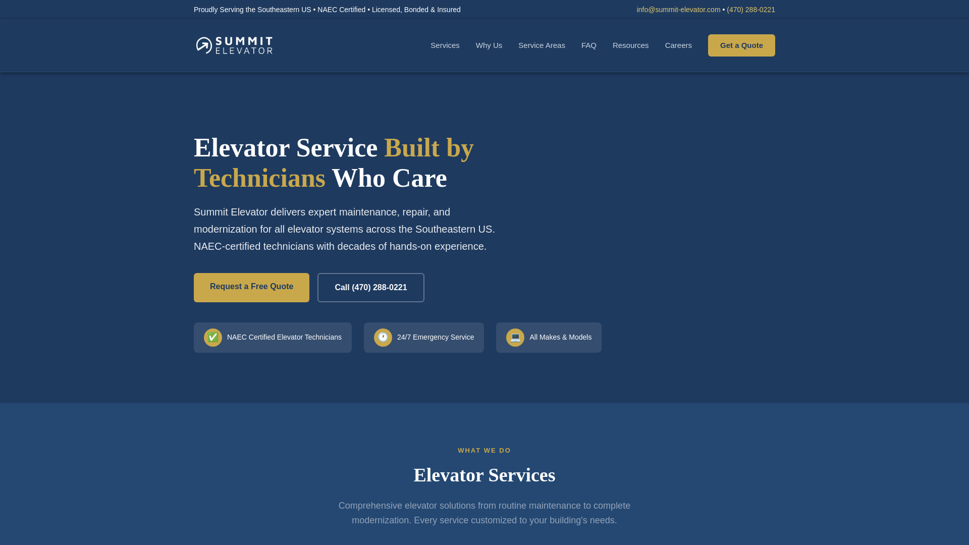 website screenshot of https://summitelevator.net/