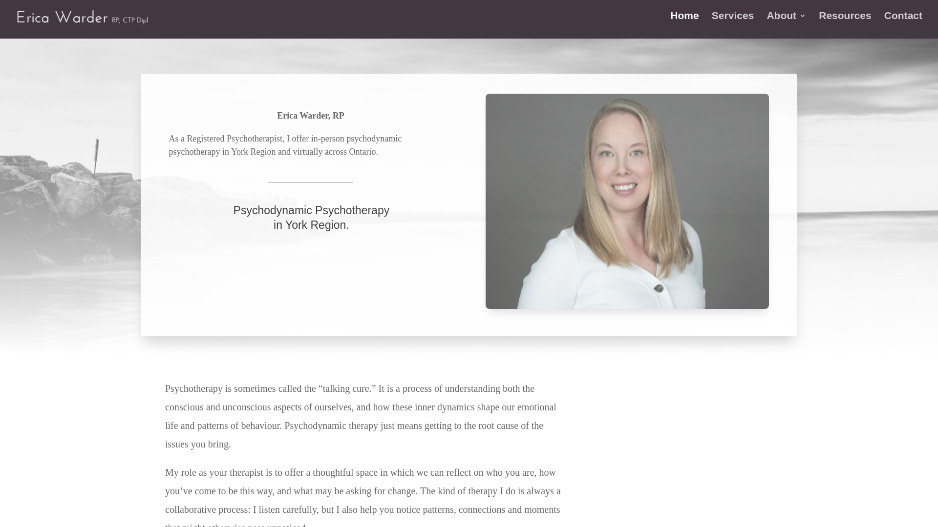 website screenshot of https://ericawardertherapy.com