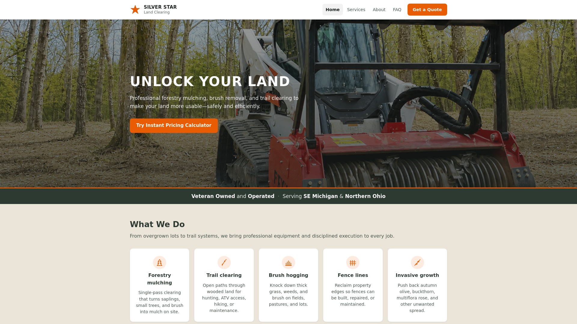 website screenshot of https://silverstarlandclearing.com/