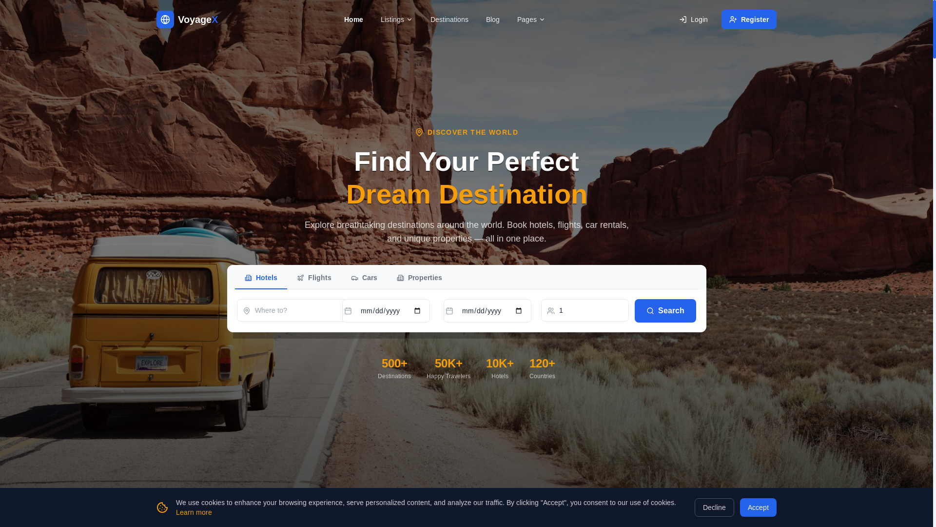 website screenshot of https://voyagex-travel.pages.dev/
