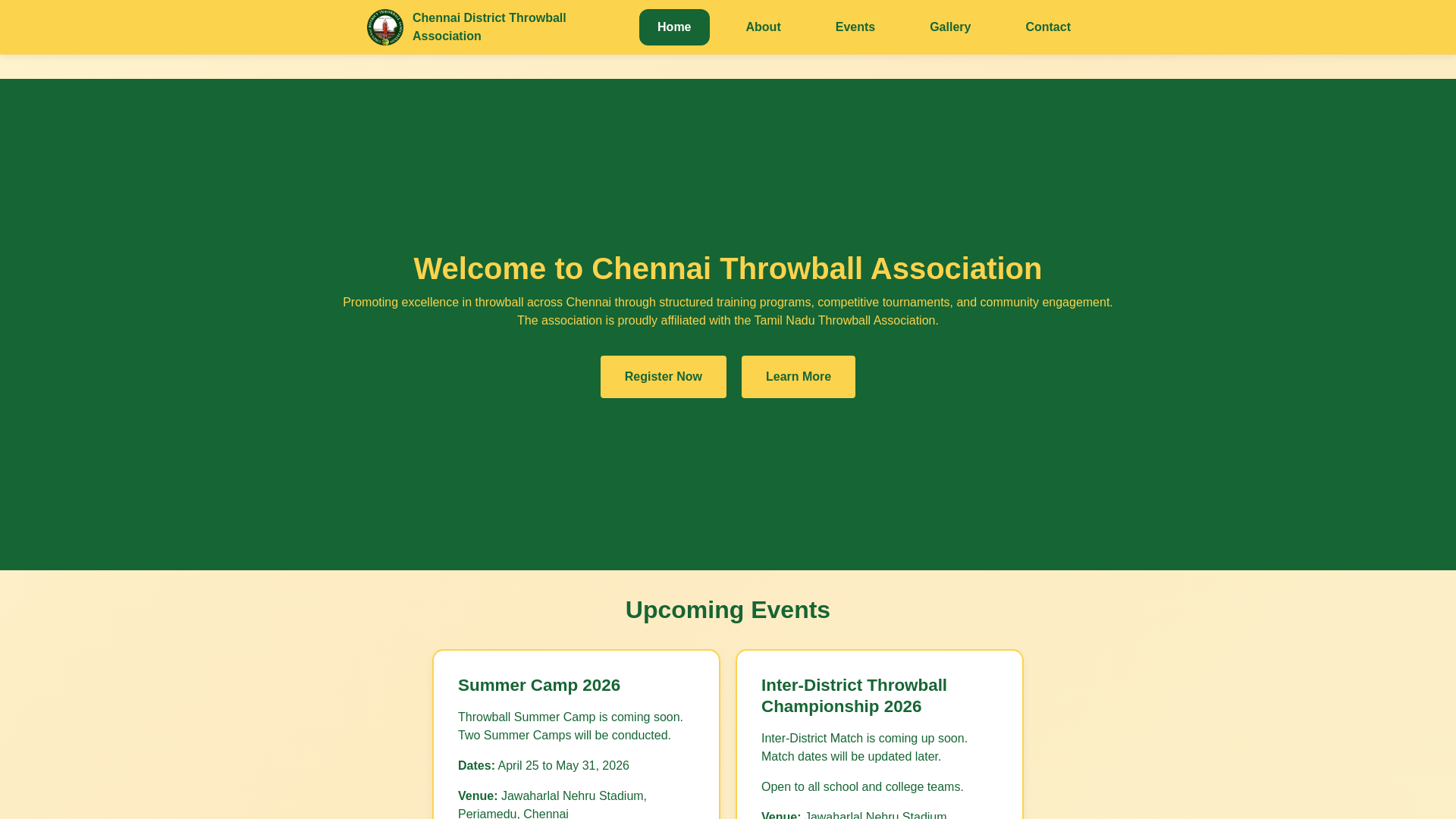 website screenshot of https://chennaidistrictthrowball.com/