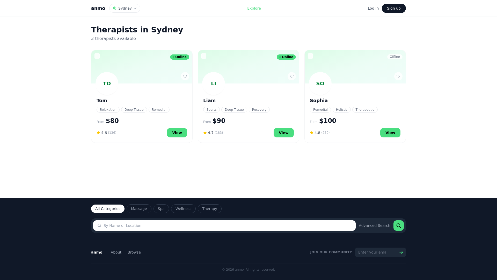 website screenshot of https://anmo.com.au/