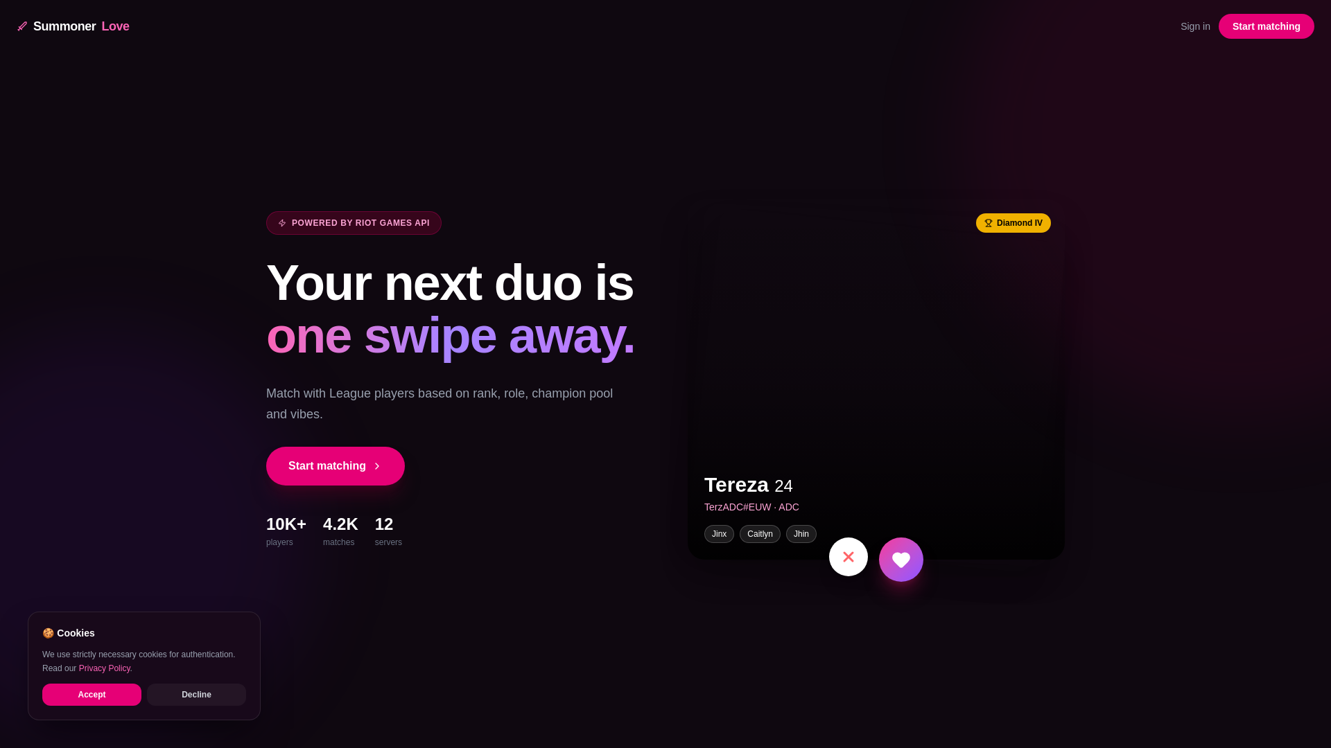 website screenshot of https://summonerlove.com/