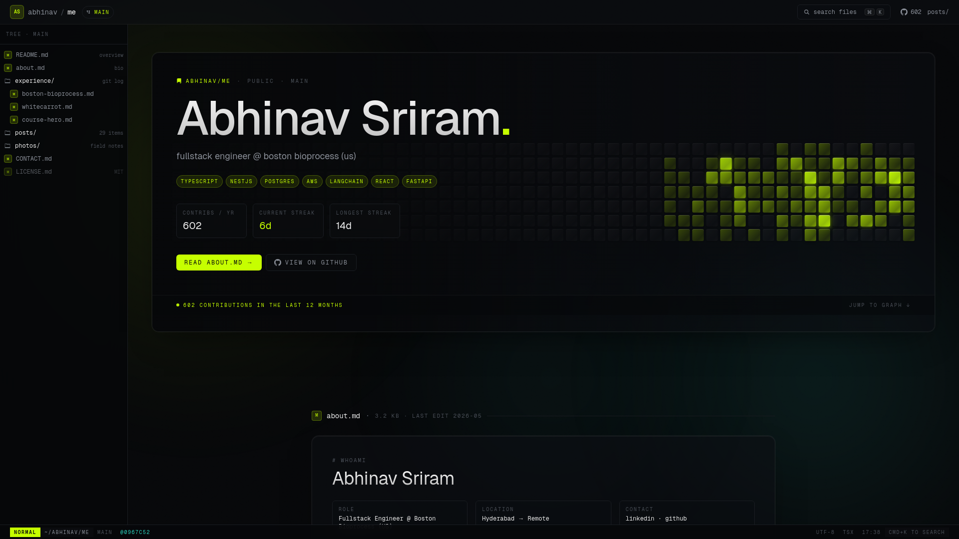 website screenshot of https://abhisriram.com/