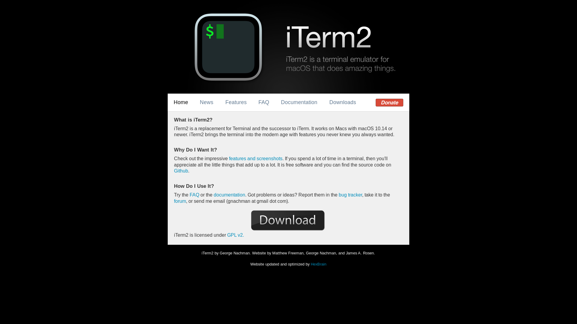 website screenshot of https://iterm2.com